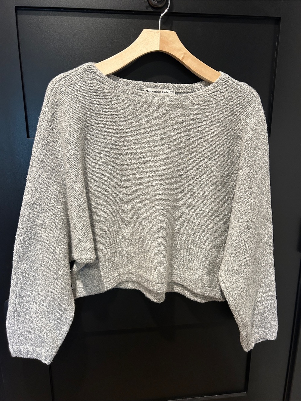 Abercrombie & Fitch Light Gray Bouclé Cropped Crewneck Sweater